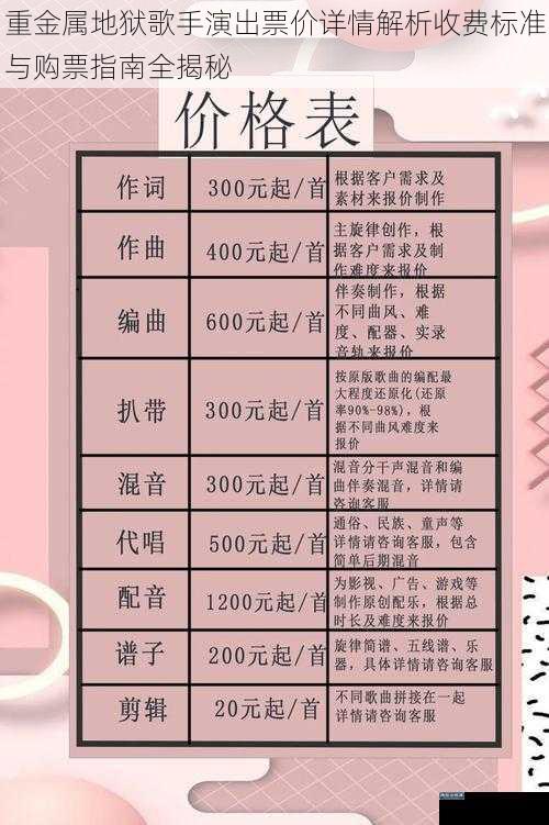 重金属地狱歌手演出票价详情解析收费标准与购票指南全揭秘