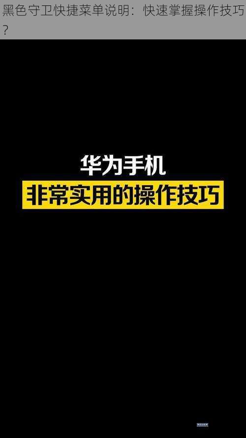 黑色守卫快捷菜单说明：快速掌握操作技巧？