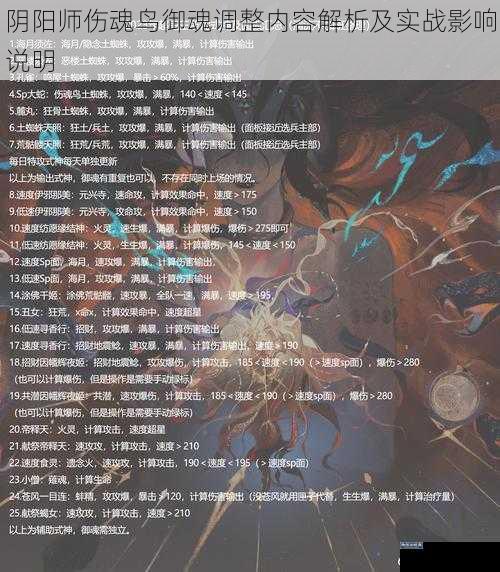 阴阳师伤魂鸟御魂调整内容解析及实战影响说明